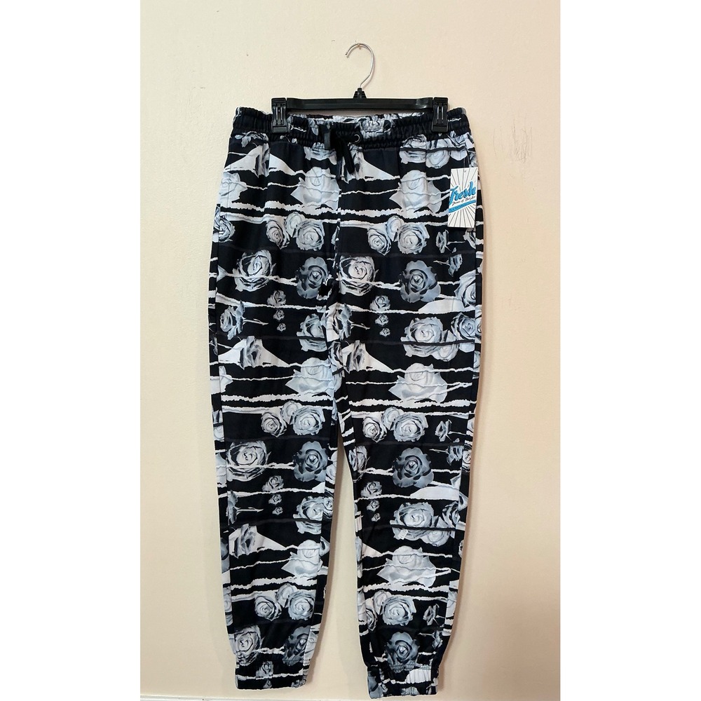 Fresh Prince‎ of Belair Black White Rose Floral Print Jogger Pants Size Med Y2K